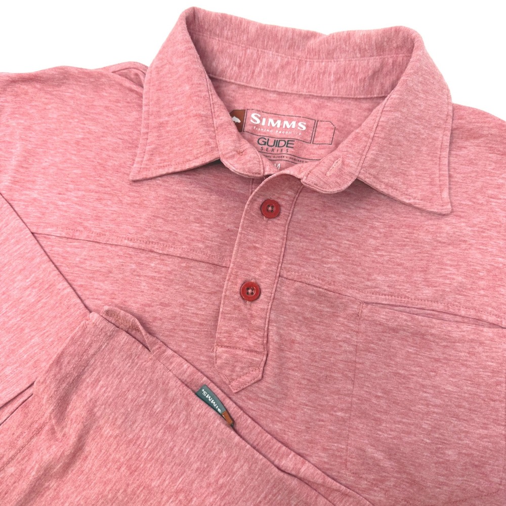 Simms Guide Series Mens Medium Short Sleeve Polo Shirt Coral Red Heather